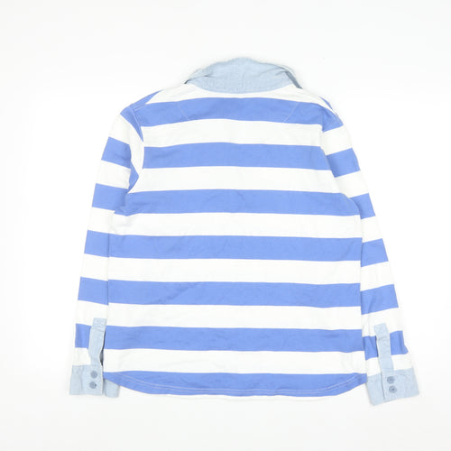Marks and Spencer Women's Blue Striped Cotton Long Sleeve Polo Shirt Size 14