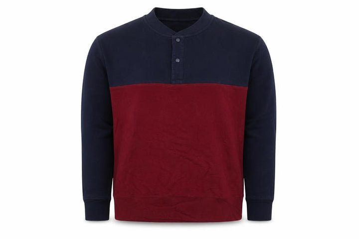 Uniqlo Men's Blue and Red Henley Sweatshirt Size S