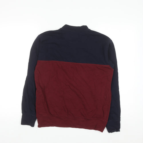 Uniqlo Men's Blue and Red Henley Sweatshirt Size S