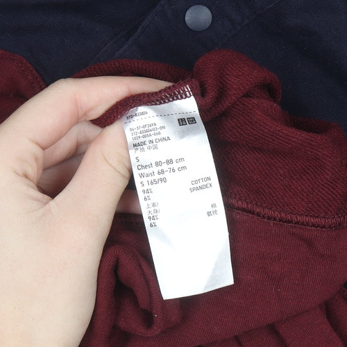 Uniqlo Men's Blue and Red Henley Sweatshirt Size S