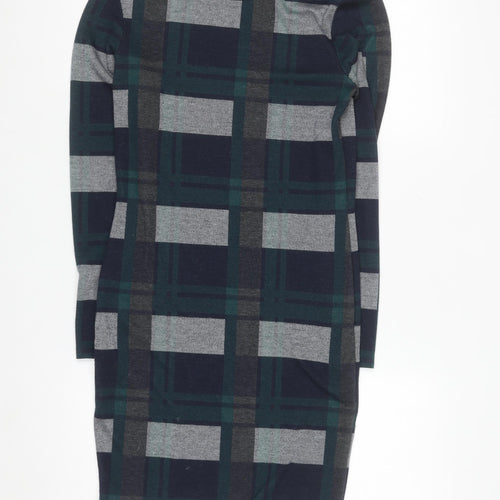 River Island Women's Green Check Long Sleeve Bodycon Dress Size 12