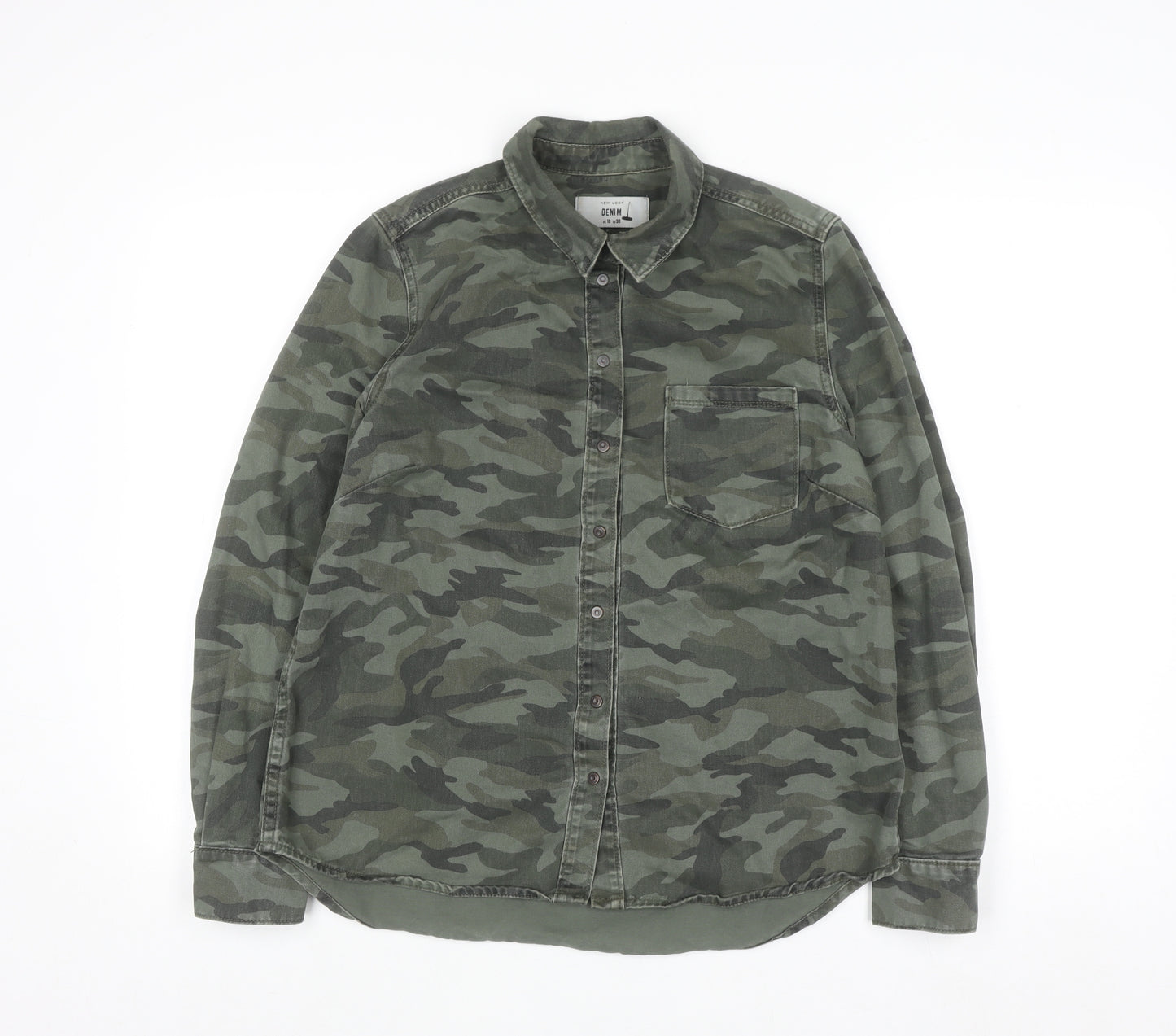 New Look Women’s Green Camo Button-Up Denim Shirt UK 10