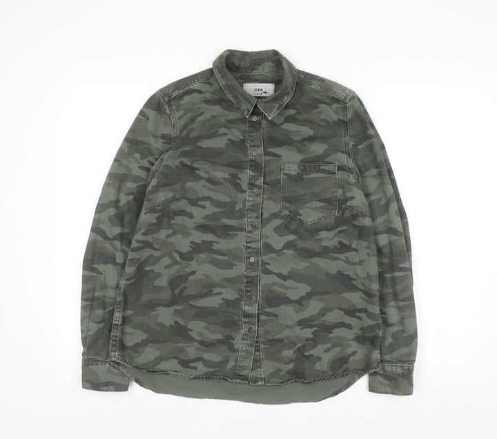 New Look Women’s Green Camo Button-Up Denim Shirt UK 10