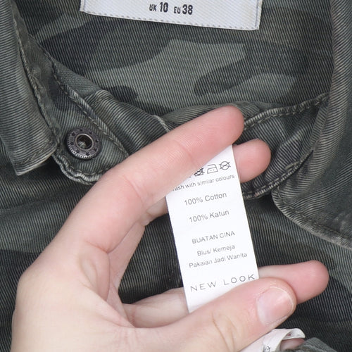 New Look Women’s Green Camo Button-Up Denim Shirt UK 10
