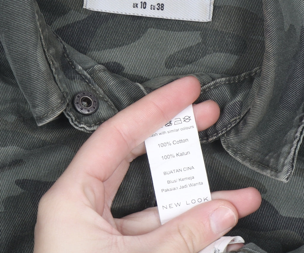 New Look Women’s Green Camo Button-Up Denim Shirt UK 10
