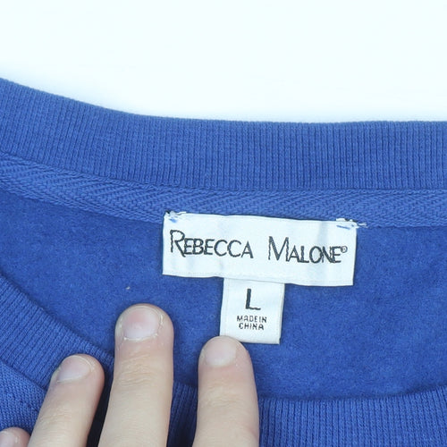 Rebecca Malone Women's Blue Pullover Sweatshirt L Cotton Blend Bird Motif