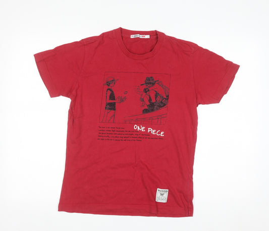 Uniqlo Men Red One Piece Anime Graphic Cotton T-Shirt Size S
