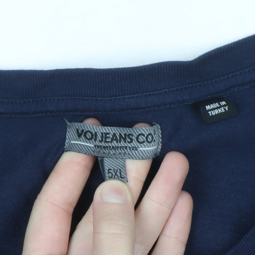 Von Jeans Co. Men's Navy Crew Neck Cotton T-Shirt 5XL Classic Fit
