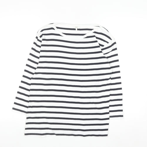 Cotton Traders Womens Ivory Striped 3/4 Sleeve T-Shirt Size 14