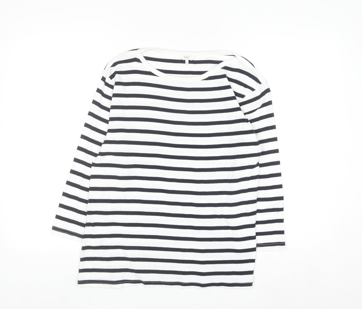 Cotton Traders Womens Ivory Striped 3/4 Sleeve T-Shirt Size 14