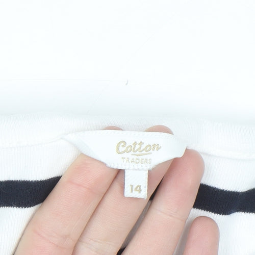 Cotton Traders Womens Ivory Striped 3/4 Sleeve T-Shirt Size 14