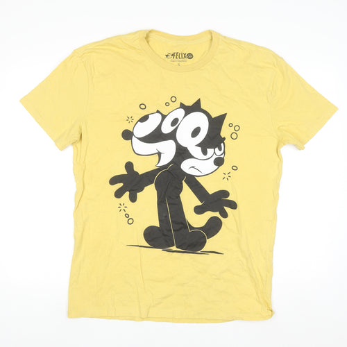 Felix the Cat Men's Yellow Graphic T-Shirt Size L Short Sleeve Cotton