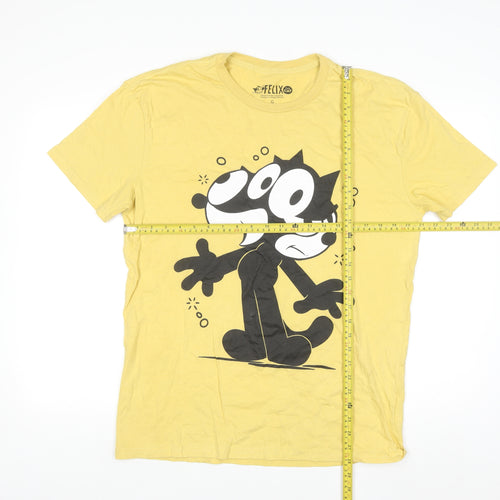 Felix the Cat Men's Yellow Graphic T-Shirt Size L Short Sleeve Cotton