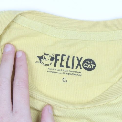 Felix the Cat Men's Yellow Graphic T-Shirt Size L Short Sleeve Cotton