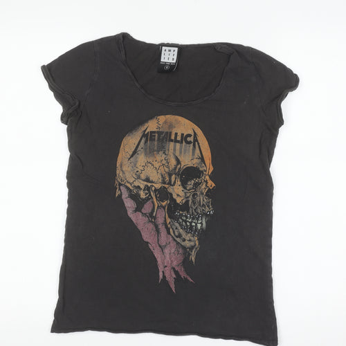 Amplified Women Black Metallica Graphic Cotton T-Shirt Size S