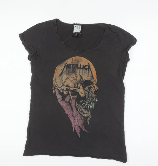 Amplified Women Black Metallica Graphic Cotton T-Shirt Size S