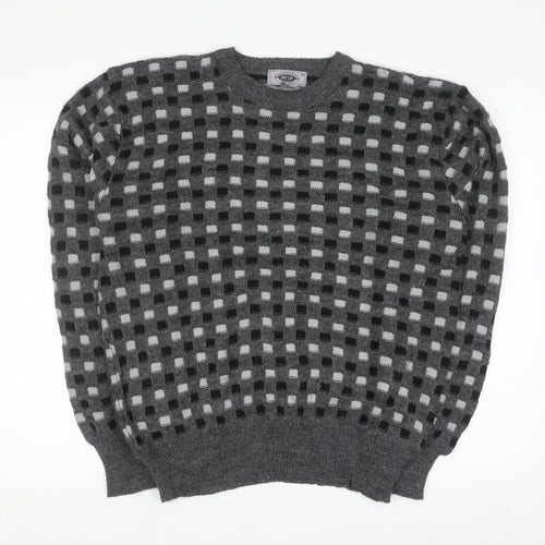 Hemingway Point Men's Grey Check Knit Crew Neck Jumper XL