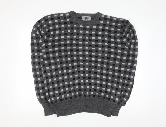 Hemingway Point Men's Grey Check Knit Crew Neck Jumper XL