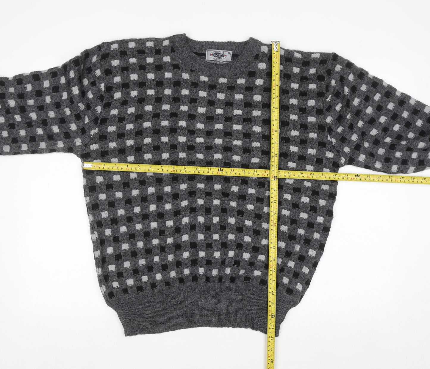 Hemingway Point Men's Grey Check Knit Crew Neck Jumper XL