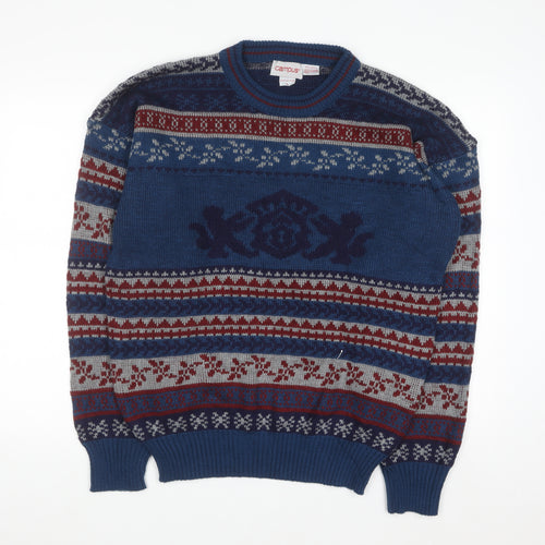 Campus Men's Blue Fair Isle Acrylic Knit Pullover Jumper L