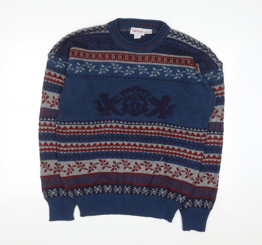 Campus Men's Blue Fair Isle Acrylic Knit Pullover Jumper L