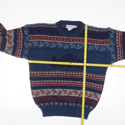 Campus Men's Blue Fair Isle Acrylic Knit Pullover Jumper L