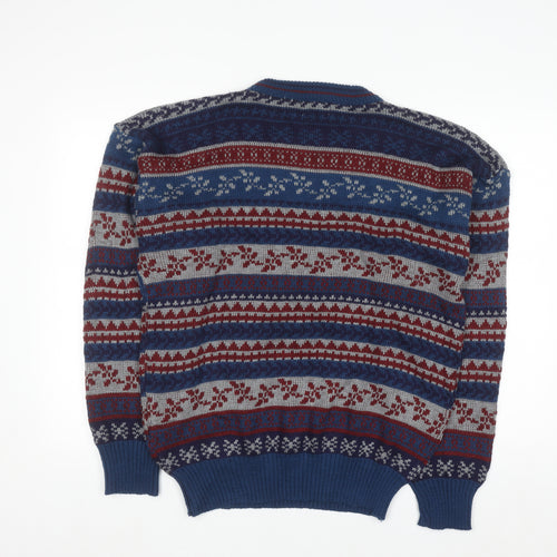Campus Men's Blue Fair Isle Acrylic Knit Pullover Jumper L