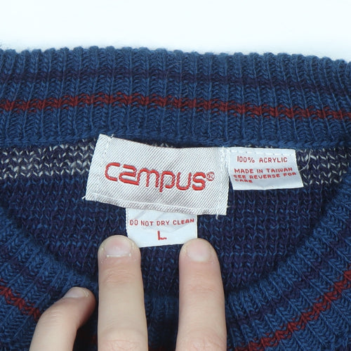 Campus Men's Blue Fair Isle Acrylic Knit Pullover Jumper L