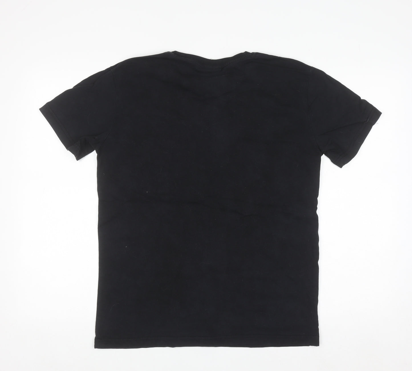 Percival Men's Black Embroidered Cartoon Crew Neck Cotton T-Shirt M