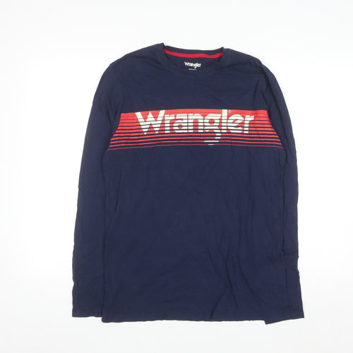 Wrangler Men's Blue Long Sleeve Graphic Cotton T-Shirt Size M