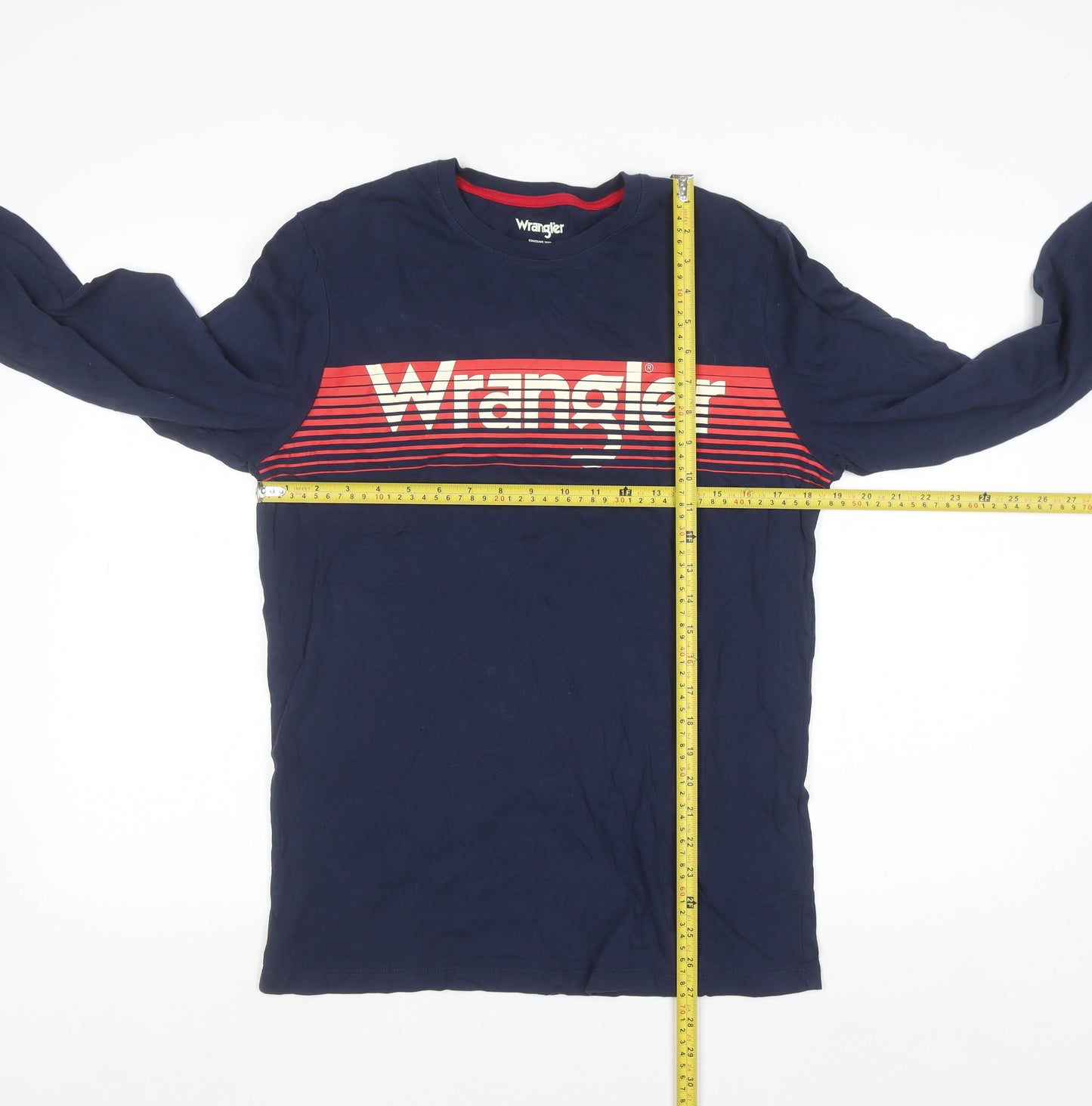 Wrangler Men's Blue Long Sleeve Graphic Cotton T-Shirt Size M