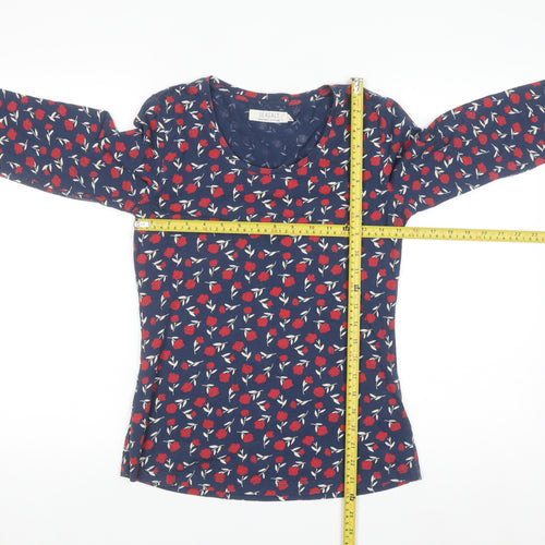 Seasalt Women Blue Floral Organic Cotton Long Sleeve T-Shirt Size 10