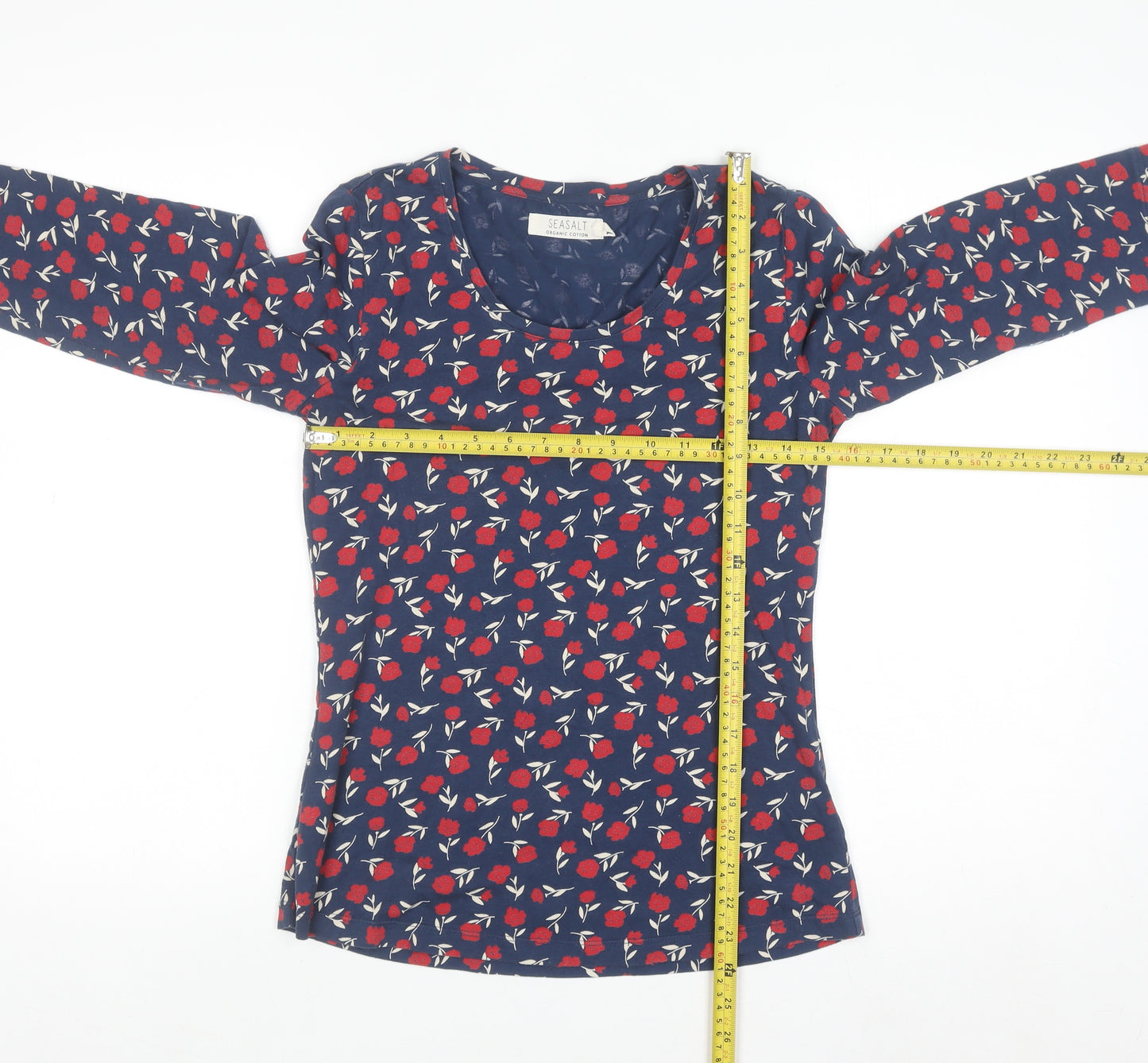 Seasalt Women Blue Floral Organic Cotton Long Sleeve T-Shirt Size 10
