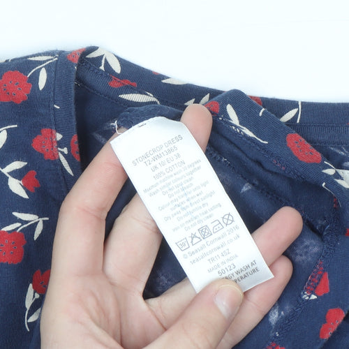 Seasalt Women Blue Floral Organic Cotton Long Sleeve T-Shirt Size 10