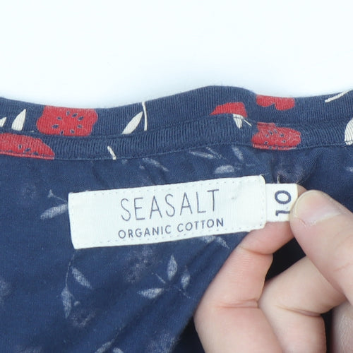 Seasalt Women Blue Floral Organic Cotton Long Sleeve T-Shirt Size 10