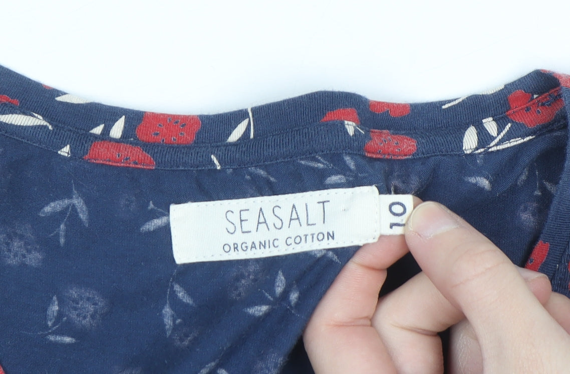 Seasalt Women Blue Floral Organic Cotton Long Sleeve T-Shirt Size 10