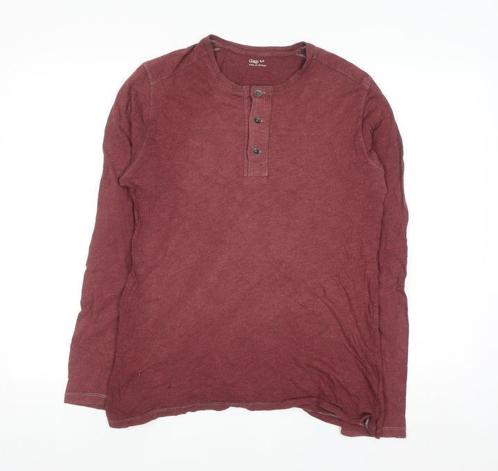 Gap Men's Red Long Sleeve Henley Cotton Casual Shirt Size S
