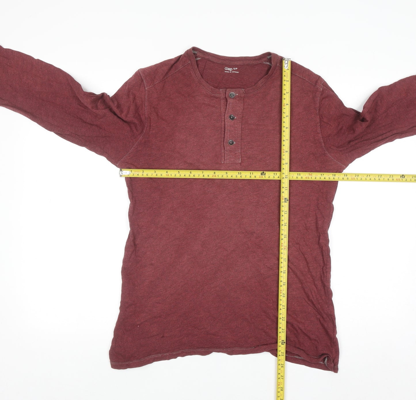 Gap Men's Red Long Sleeve Henley Cotton Casual Shirt Size S