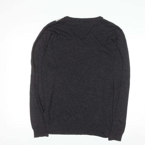 Stockhomme Men's Grey Argyle V-Neck Acrylic Jumper L