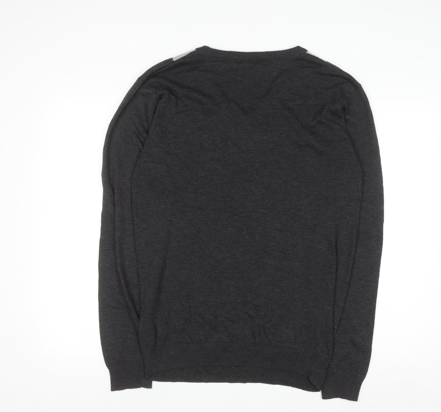 Stockhomme Men's Grey Argyle V-Neck Acrylic Jumper L