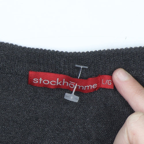 Stockhomme Men's Grey Argyle V-Neck Acrylic Jumper L