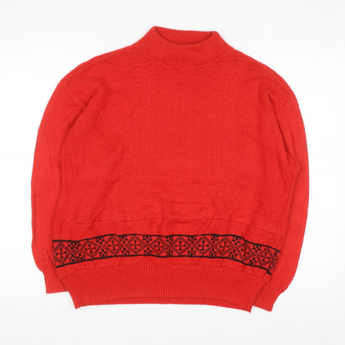Shirley K Women's Red Acrylic Mock Neck Cable-Knit Jumper M