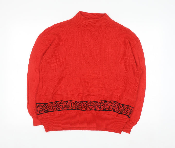 Shirley K Women's Red Acrylic Mock Neck Cable-Knit Jumper M