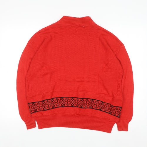 Shirley K Women's Red Acrylic Mock Neck Cable-Knit Jumper M
