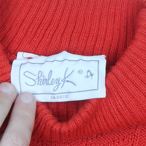 Shirley K Women's Red Acrylic Mock Neck Cable-Knit Jumper M