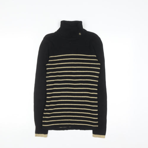 Ralph Lauren Womens Black Striped Roll Neck Knit Jumper Size M