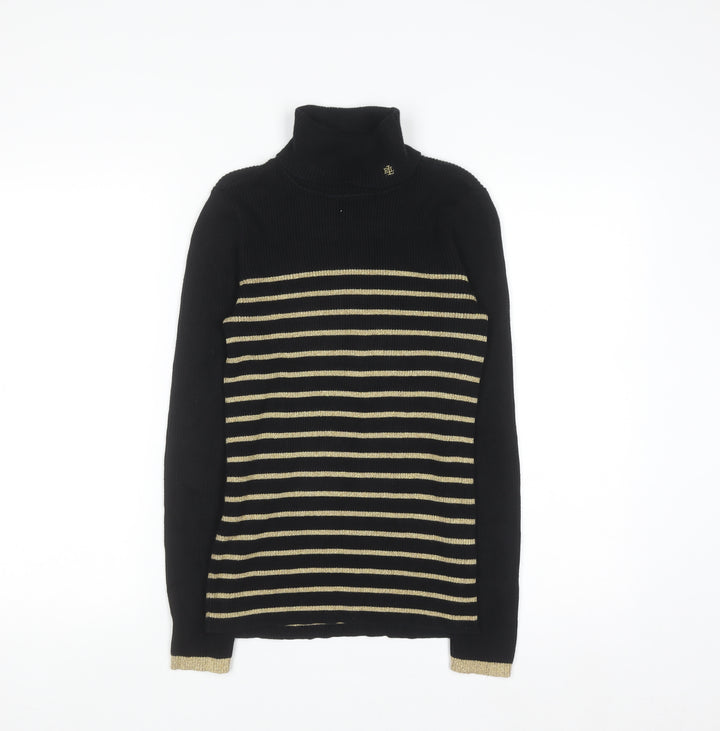 Ralph Lauren Womens Black Striped Roll Neck Knit Jumper Size M