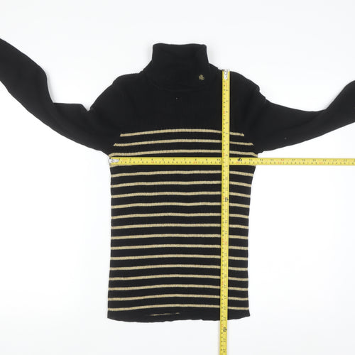 Ralph Lauren Womens Black Striped Roll Neck Knit Jumper Size M