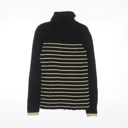Ralph Lauren Womens Black Striped Roll Neck Knit Jumper Size M