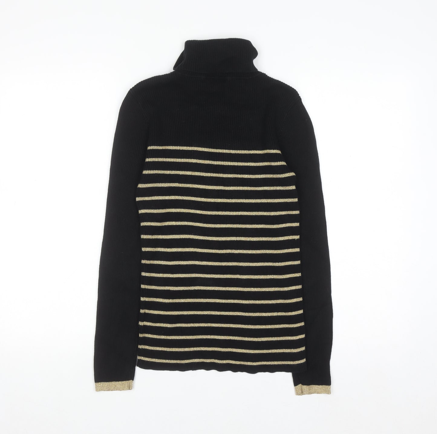 Ralph Lauren Womens Black Striped Roll Neck Knit Jumper Size M